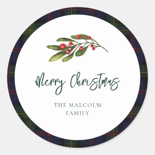 格子状エレガント素朴クラシックタータンチェック ラウンドシール (正面)