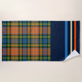 格子状オレンジグリーンチェック素朴タータンチェック ビーチタオル (正面)