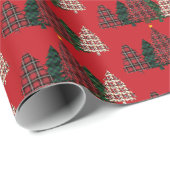 格子状クリスマスツリーラッピング紙 ラッピングペーパー (ロールコーナー)