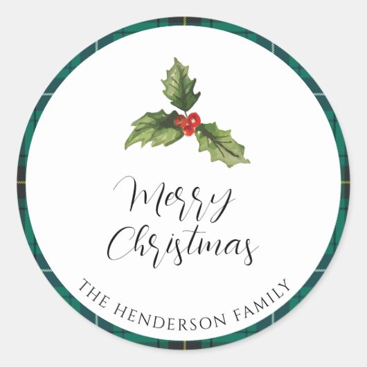 格子状クリスマスミスタントータータンチェック差出人住所 ラウンドシール (正面)