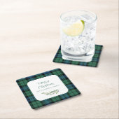 格子状グリーンチェッククリスマスホリデイタータンチェック スクエアペーパーコースター (インサイチュ)