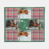 格子状ストライプのペット4枚のフォトグリッド フリースブランケット (正面(横))