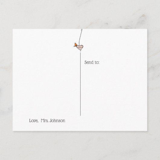 格子状ハートと蝶あなた恋しく思の先生 ポストカード (裏面)