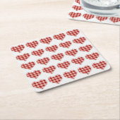 格子状ハートパターン スクエアペーパーコースター (アングル)