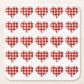 格子状ハートパターン スクエアペーパーコースター (正面)
