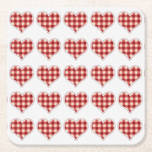 格子状ハートパターン スクエアペーパーコースター (正面)