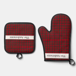 格子状パーソナライズされたの 鍋つかみ&鍋敷きセット
