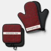 格子状パーソナライズされたの 鍋つかみ&鍋敷きセット (正面/裏面)