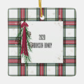 格子状パーソナライズされたクリスマスセラミックオーナメント セラミックオーナメント (正面)