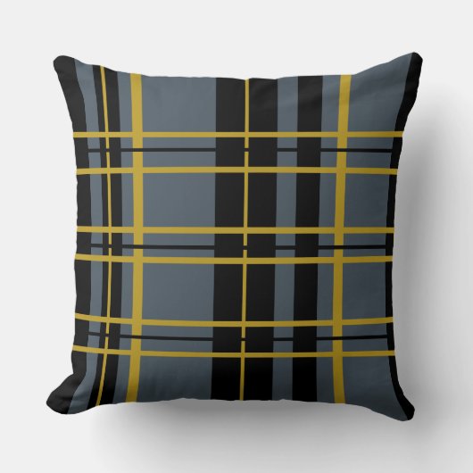 格子状ブラック金ゴールドグレイストライプの装飾用クッション クッション (正面)