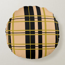 格子状ブラック金ゴールドバラストライプの抱き枕 ラウンドクッション
