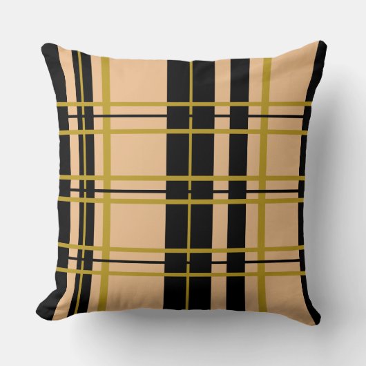 格子状ブラック金ゴールドバラ ストライプの クッション (正面)