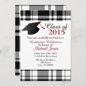 格子状プリント卒業招待状 招待状 (正面/裏面)