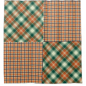 格子状モダンとチェック付きオレンジ シャワーカーテン (正面)