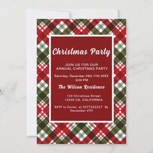 格子状モダンのクリスマスパーティの招待状 招待状 (正面)