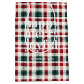 格子状モダンのクリスマス | Happy メリー Joyful ミディアムペーパーバッグ (正面)