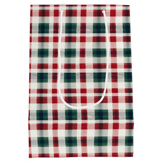 格子状モダンのクリスマス | Happy メリー Joyful ミディアムペーパーバッグ (裏面)