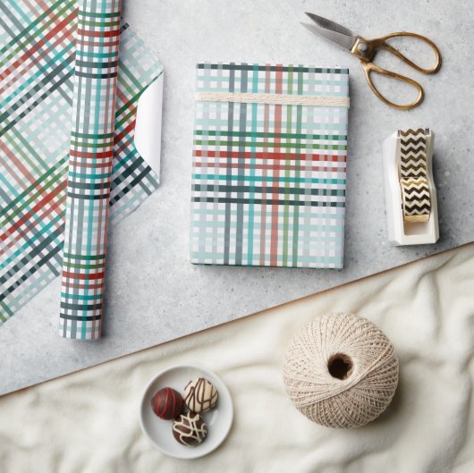 格子状モダンの ラッピングペーパー (クラフト)