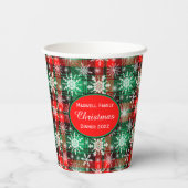 格子状及び雪片クリスマスパターン1文字 紙コップ (裏面)
