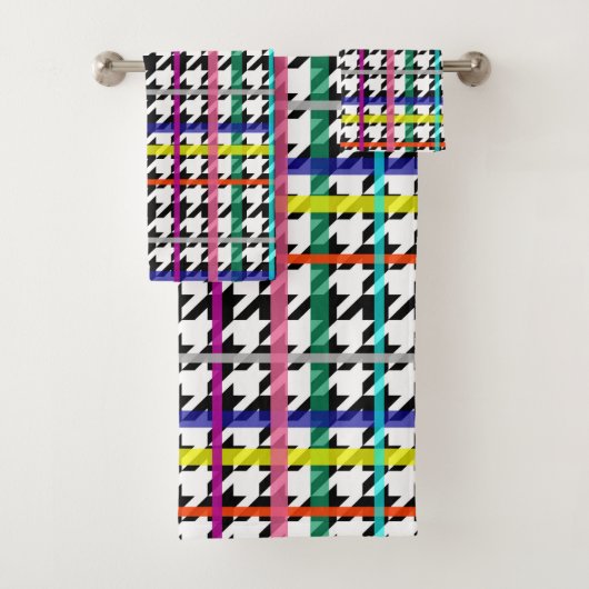 格子状数々のデザインの色の線千鳥格子の バスタオルセット (インサイチュ)