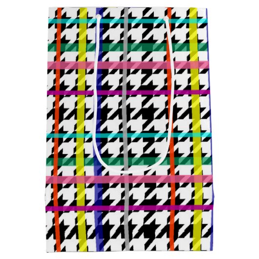 格子状数々のデザインの色の線千鳥格子の ミディアムペーパーバッグ (裏面)