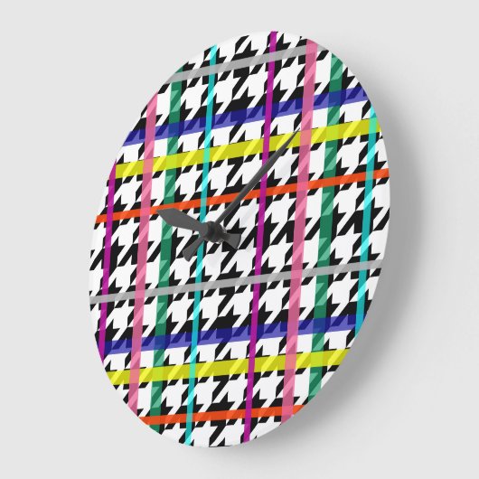 格子状数々のデザインの色の線千鳥格子の ラージ壁時計 (傾斜)