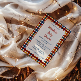 格子状男の赤ちゃんシャワー 招待状