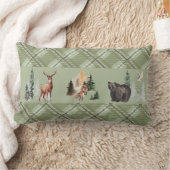 格子状素朴の水彩樹林動物林 ランバークッション (ブランケット)