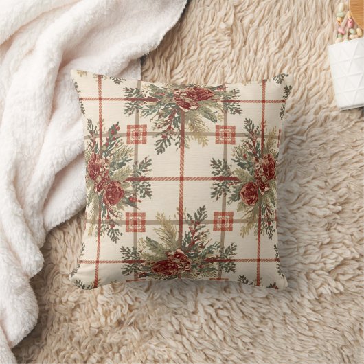 格子状素朴ピネコーンパターン クッション (ブランケット)