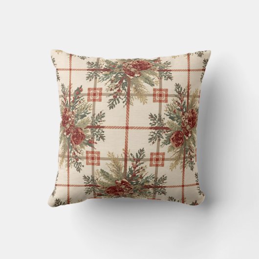 格子状素朴ピネコーンパターン クッション (裏面)