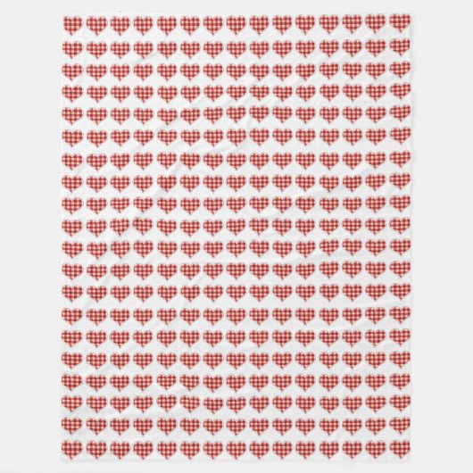 格子状赤いハートパターンドット フリースブランケット (正面)