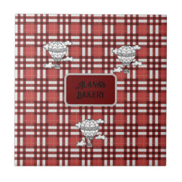 格子状赤と白の タイル