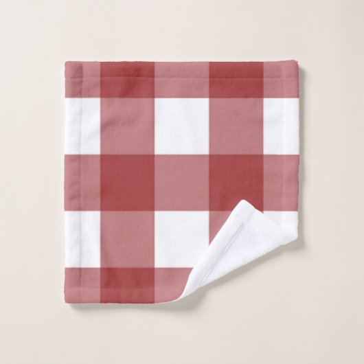 格子状赤と白の バスタオルセット (ウォッシュタオル)