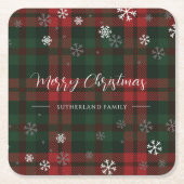 格子状雪の模様パーソナライズされた冬 スクエアペーパーコースター (正面)