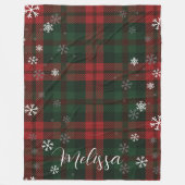 格子状雪の模様パーソナライズされた冬 フリースブランケット (正面)