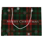格子状雪片パターンクリスマスホリデー ラージペーパーバッグ (正面)