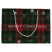 格子状雪片パターンクリスマスホリデー ラージペーパーバッグ (裏面)