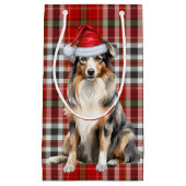 格子縞とオーストラリアの羊飼いのクリスマス犬 スモールペーパーバッグ (正面)