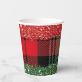 格子縞とグリッター8oz紙カップ、蓋：なし 紙コップ (正面)