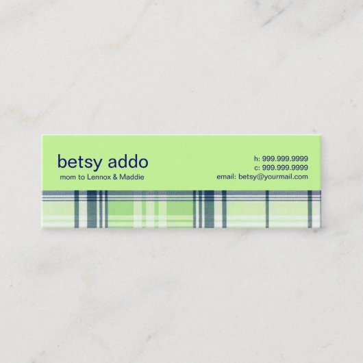 格子縞のお母さんのテレホンカード コーリングカード (正面)