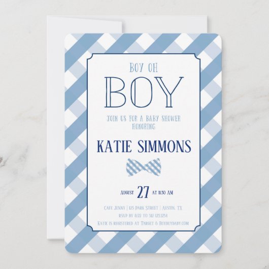 格子縞のちょうネクタイの南男の赤ちゃんのシャワーの招待状 招待状 (正面)