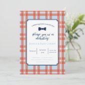 格子縞のちょうネクタイの男の赤ちゃんのシャワーの招待状 招待状 (スタンド正面)