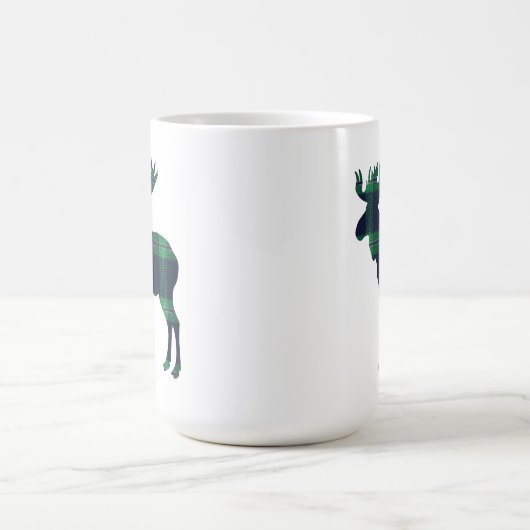 格子縞のアメリカヘラジカのコーヒー・マグ コーヒーマグカップ (中央)