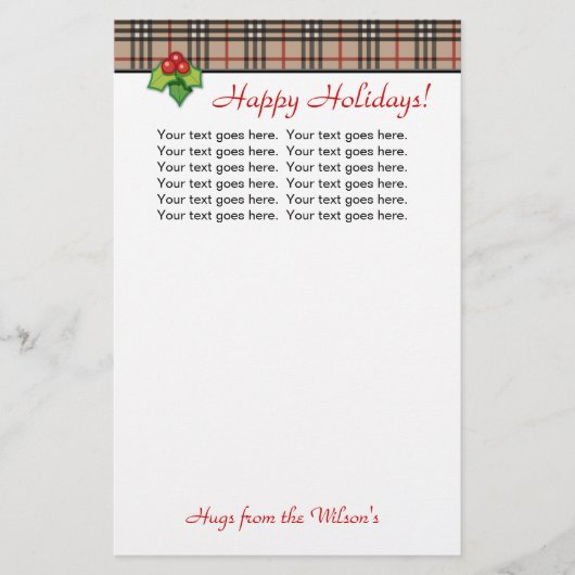 格子縞のクリスマスの個人的な文房具の赤 便箋 (正面)