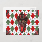 格子縞のクリスマスのkrampus シーズンポストカード (正面/裏面)