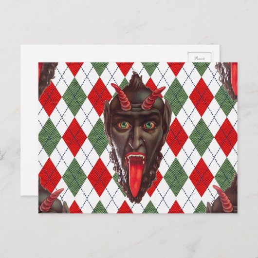 格子縞のクリスマスのkrampus シーズンポストカード (正面/裏面)