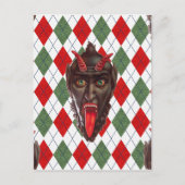 格子縞のクリスマスのkrampus シーズンポストカード (正面)