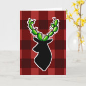 格子縞のサボテンのシカの枝角のクリスマスの挨拶状 カード (黄色い花)