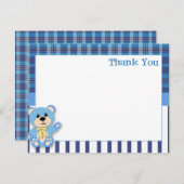 格子縞のサンキューカードの青いくま サンキューカード (正面/裏面)