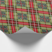 格子縞のシカの枝角の緑のグリッター ラッピングペーパー (角)